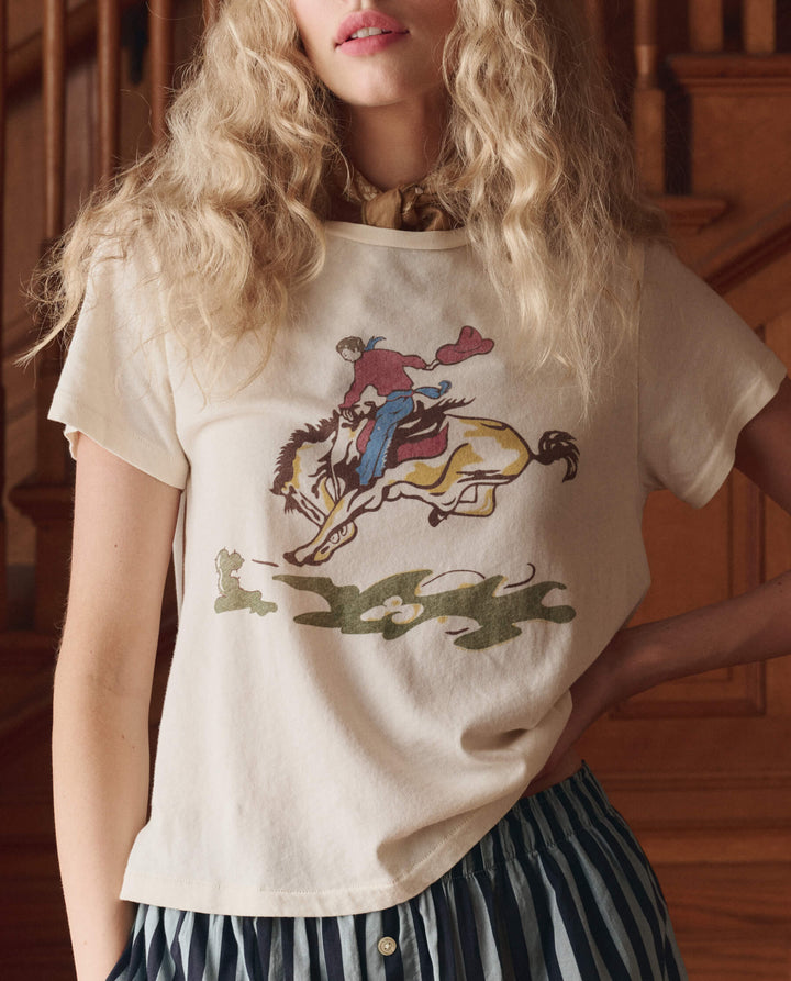 The Little Tee with Rider Graphic - Washed White