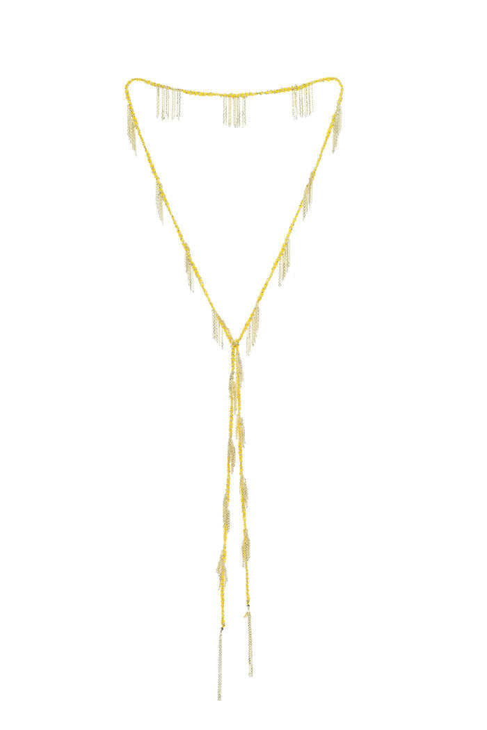 Braided Lariat Fringe Necklace in Gold