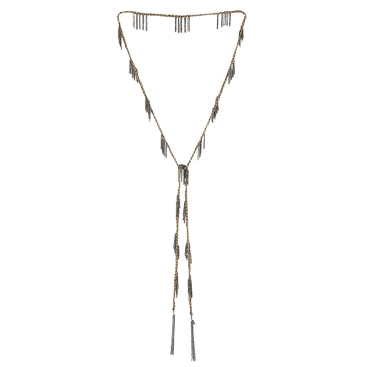 Braided Lariat Fringe Necklace in Ruthenium