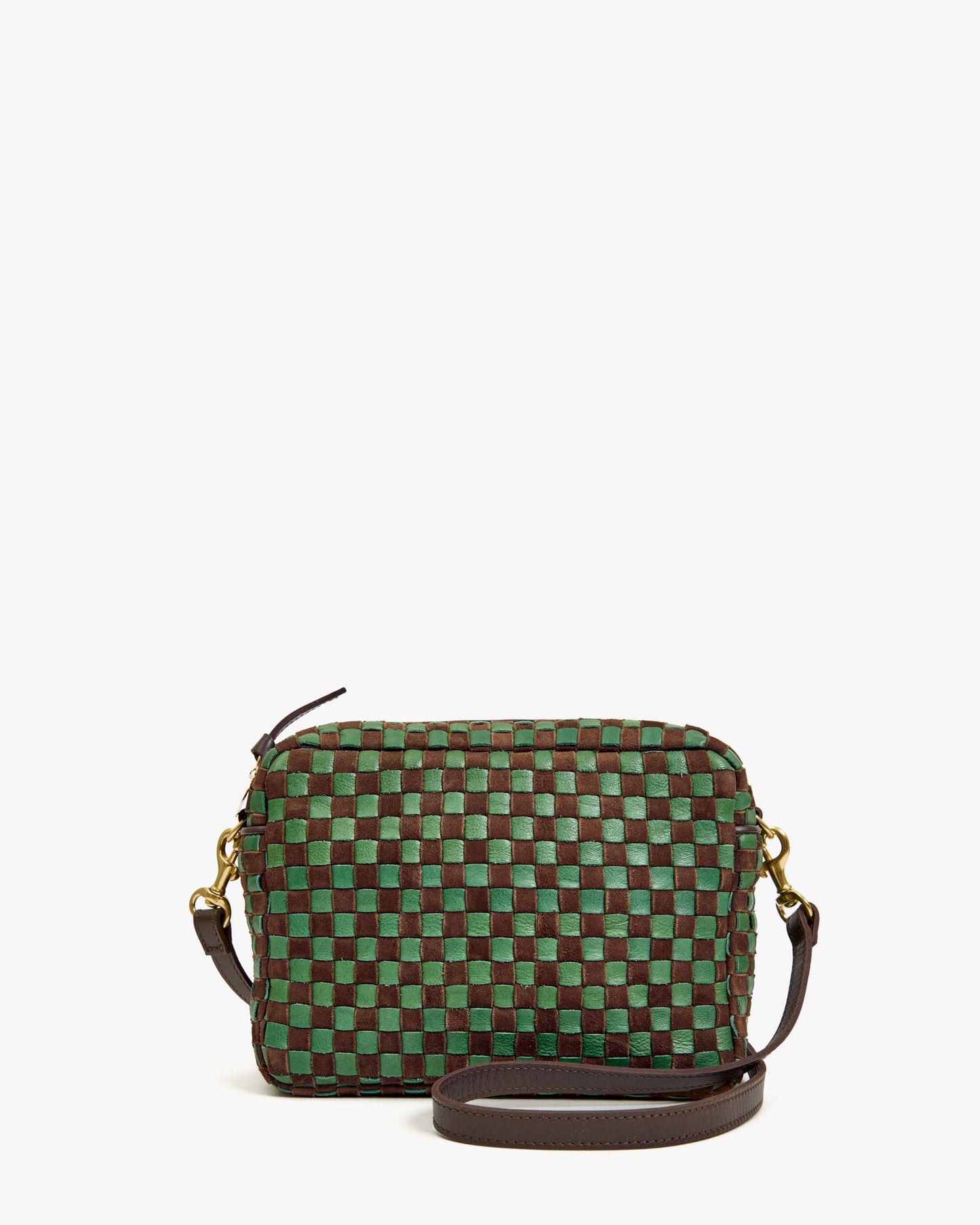 Midi Sac - Leather & Suede Woven Checker - Deep Pine/Chocolate