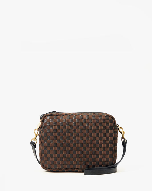 Midi Sac - Clay - Leather & Suede Woven Checker - Black/Chocolate