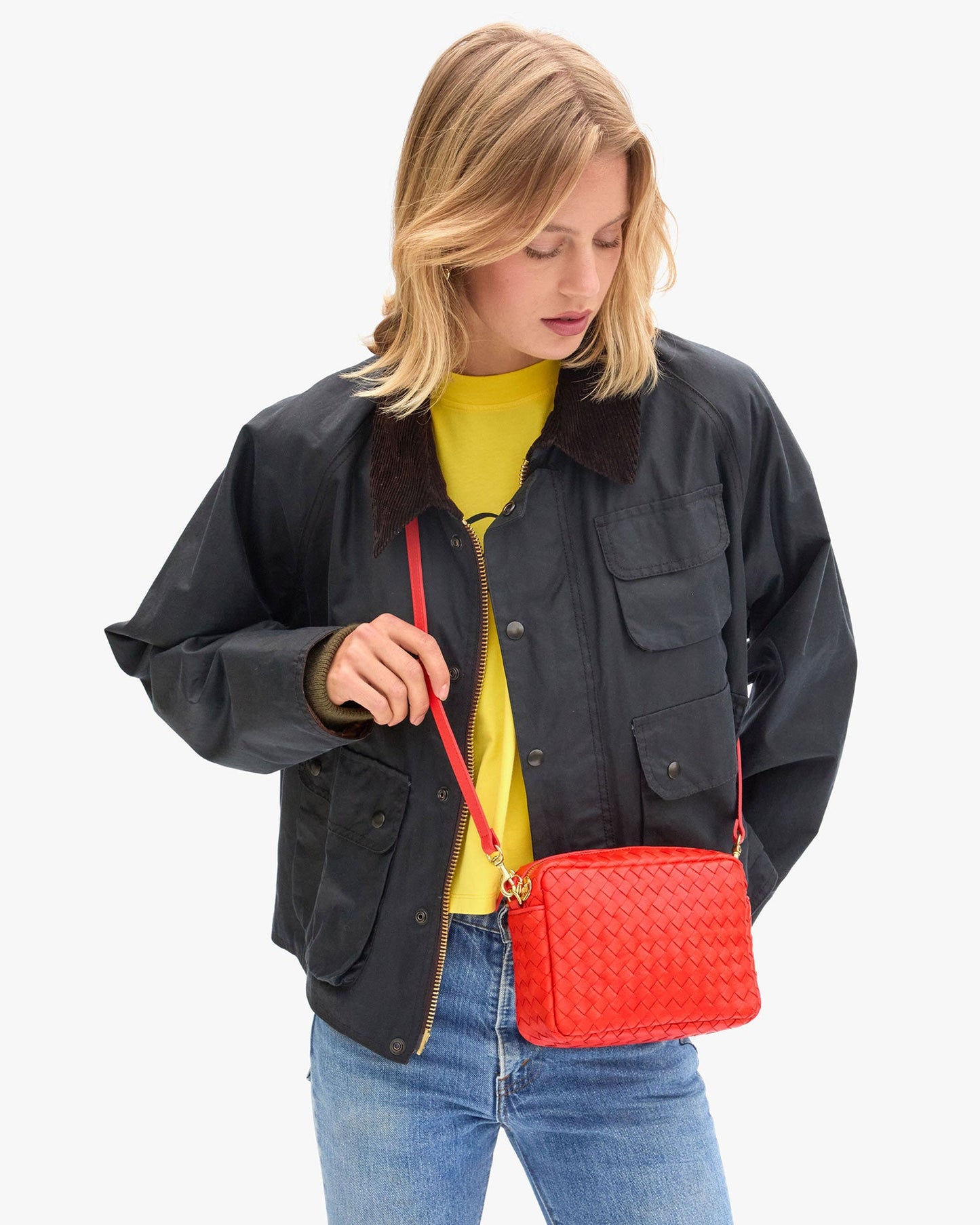Midi Sac - Woven Diagonal - Bright Poppy