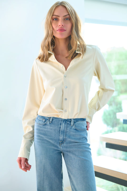 Moxie Shirt in Vegan Leather - Ivory
