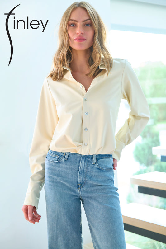 Moxie Shirt in Vegan Leather - Ivory