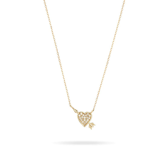 Tiny Pavé Heart + Arrow Necklace