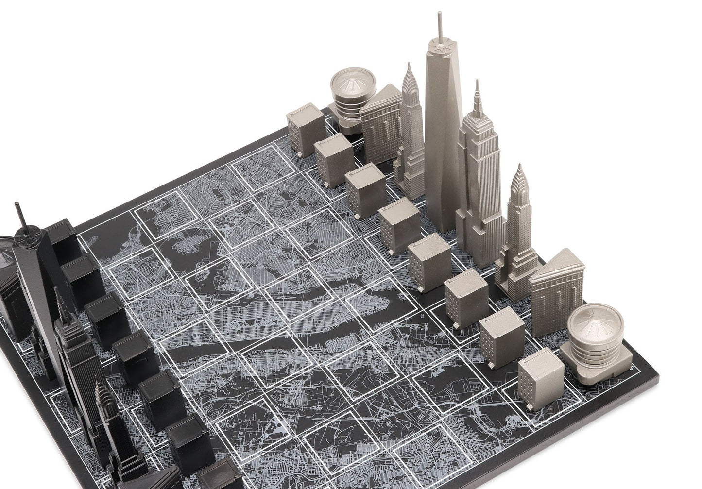 Stainless Steel Chess Set New York Edition on City Map Board