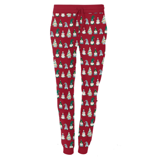 Women's Print Fleece Lounge Joggers - Crimson Gnomes