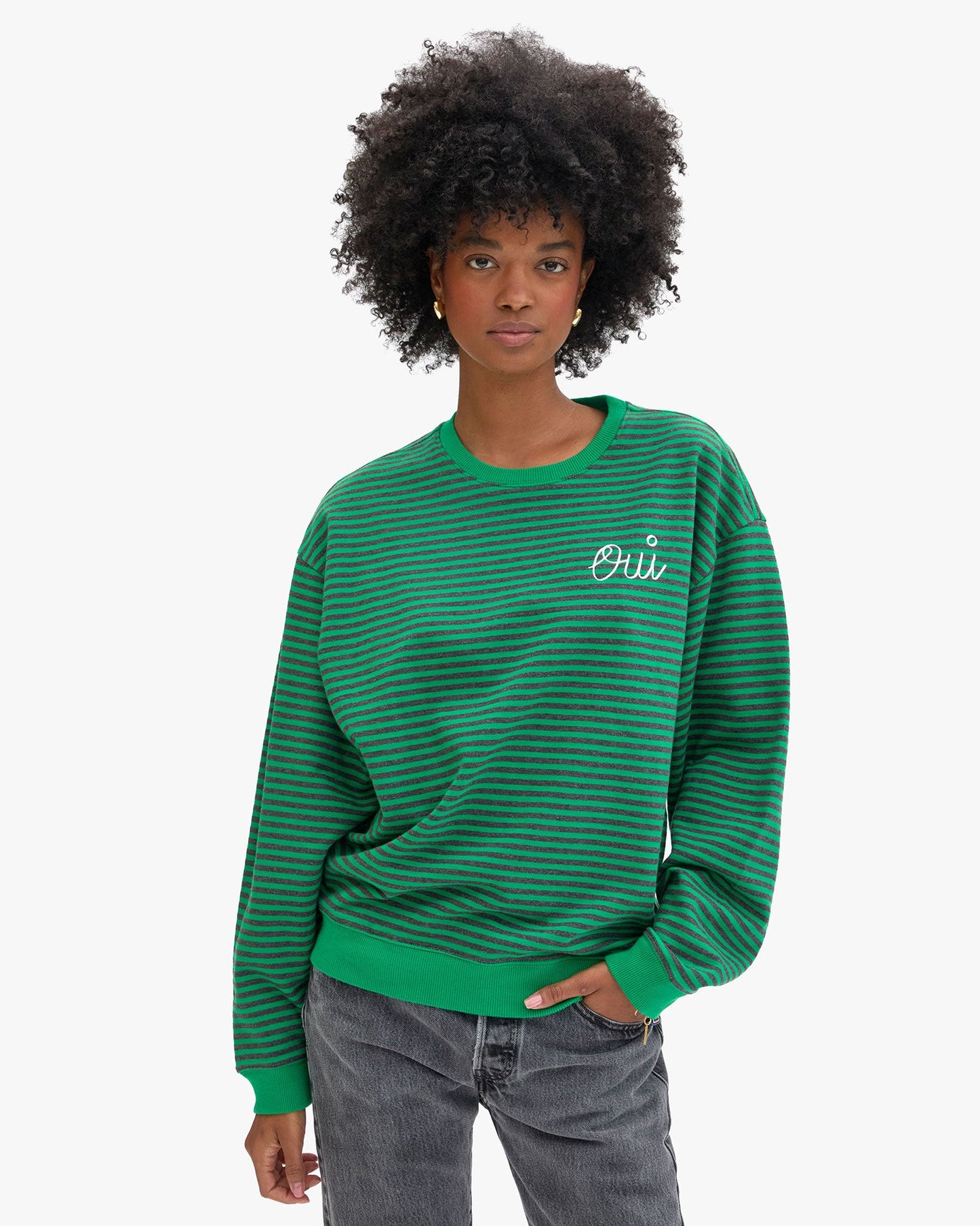 Oversized Sweatshirt - Green/Charcoal Stripe