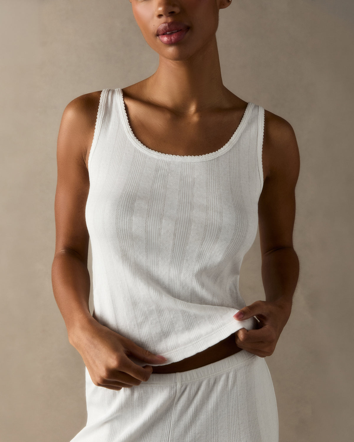 Pointelle Tank - White