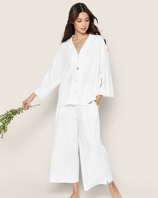 The Olivia Wide Leg Pima Pajama Set - White