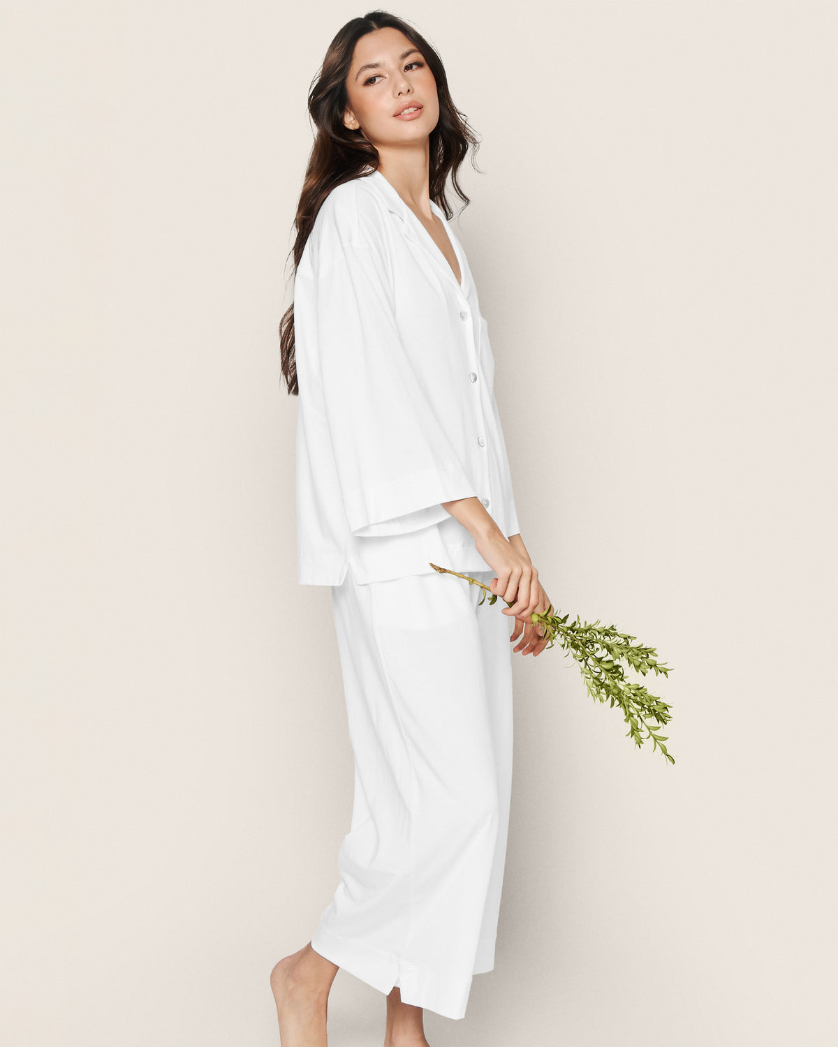 The Olivia Wide Leg Pima Pajama Set - White