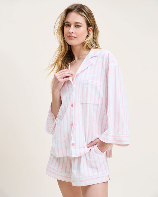 The Olivia Pima Short Set - Pink Stripe