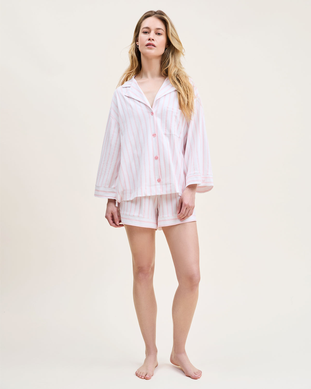 The Olivia Pima Short Set - Pink Stripe
