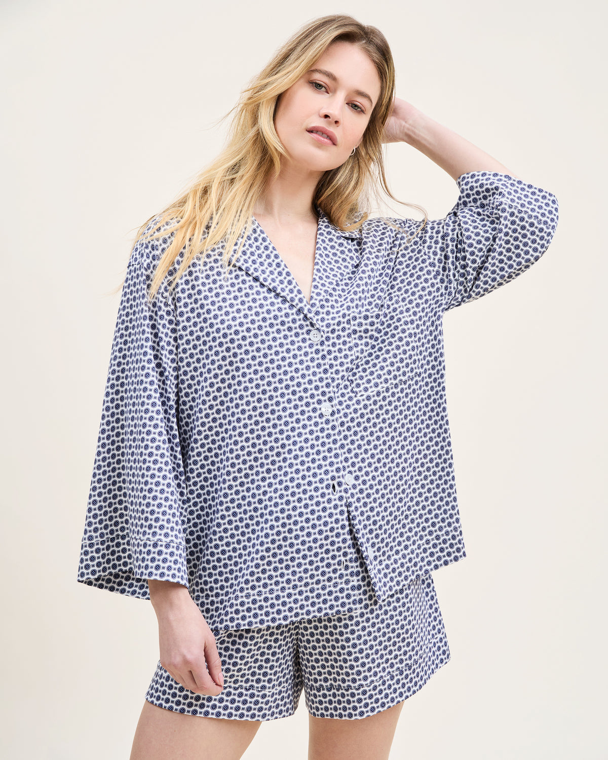 The Olivia Short Set - Navy/White Foulard