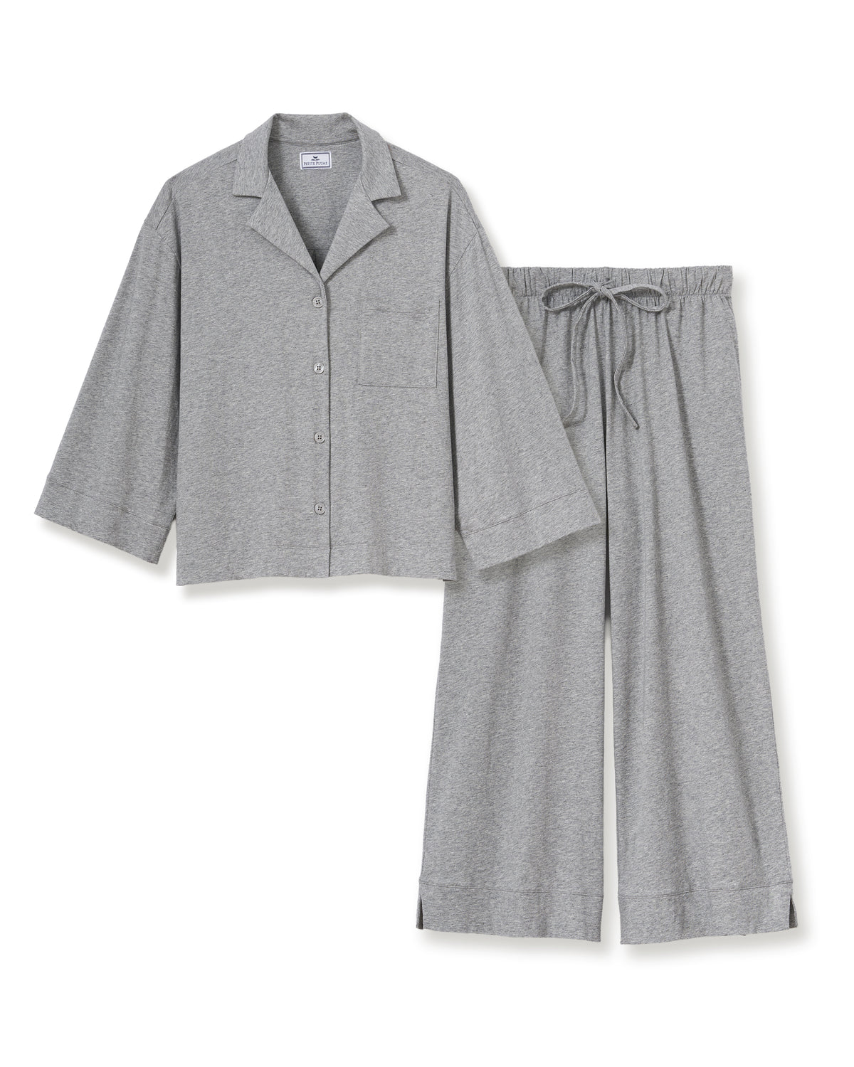 The Olivia Wide Leg Lightweight Pima Pajama Set - Heather Grey
