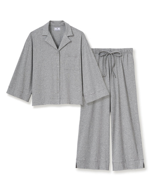 The Olivia Wide Leg Lightweight Pima Pajama Set - Heather Grey