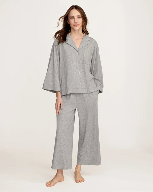 The Olivia Wide Leg Lightweight Pima Pajama Set - Heather Grey