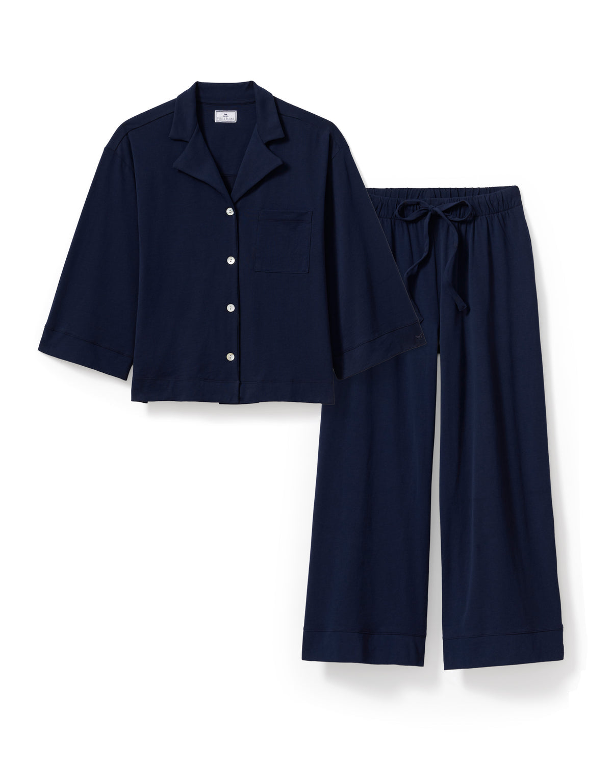 The Olivia Wide Leg Pima Pajama Set - Navy