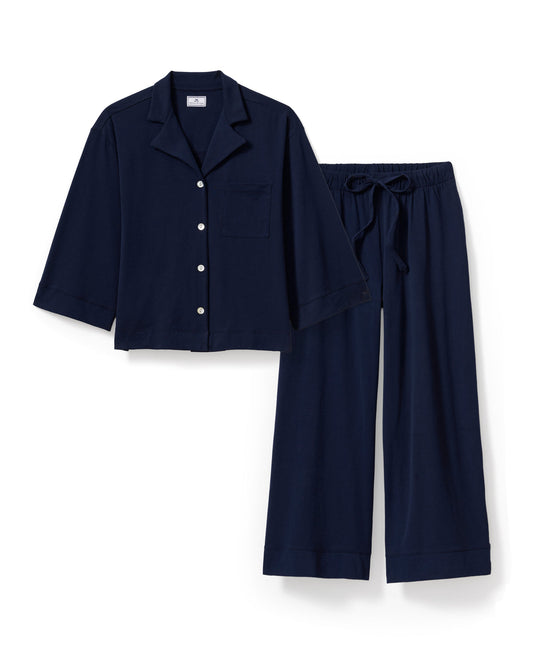 The Olivia Wide Leg Pima Pajama Set - Navy