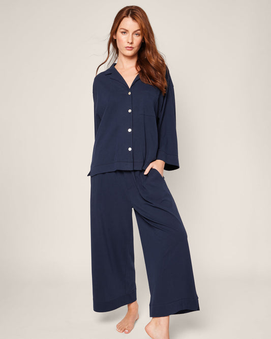 The Olivia Wide Leg Pima Pajama Set - Navy