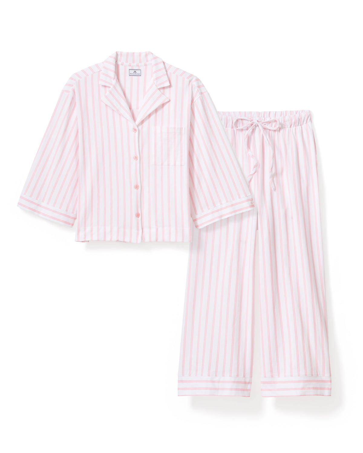 The Olivia Wide Leg Pima Pajama Set - Pink Stripe