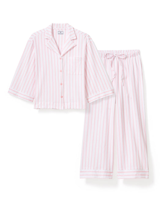 The Olivia Wide Leg Pima Pajama Set - Pink Stripe