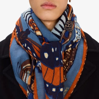 Scarf Square 130 - Butterflies - Duck Blue