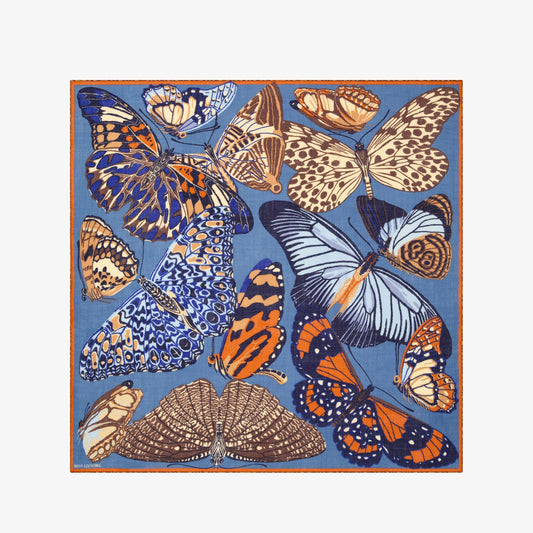 Scarf Square 130 - Butterflies - Duck Blue