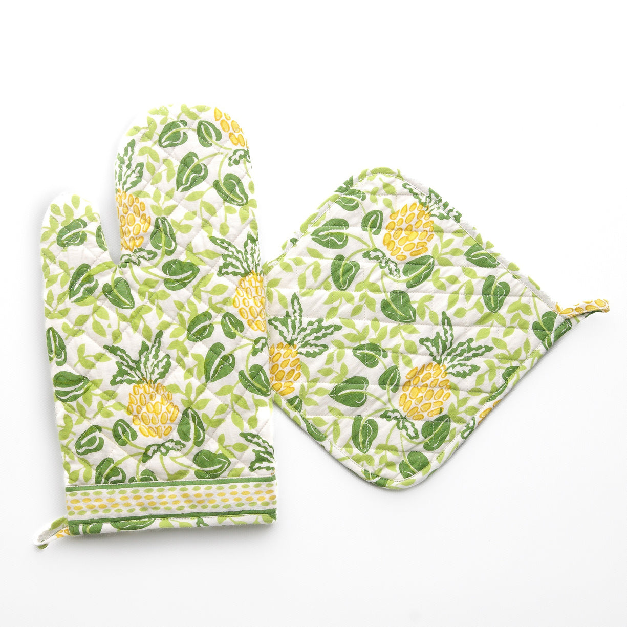 Oven Mitt Set - Pineapple Party - Green and Yellow