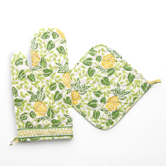 Oven Mitt Set - Pineapple Party - Green and Yellow