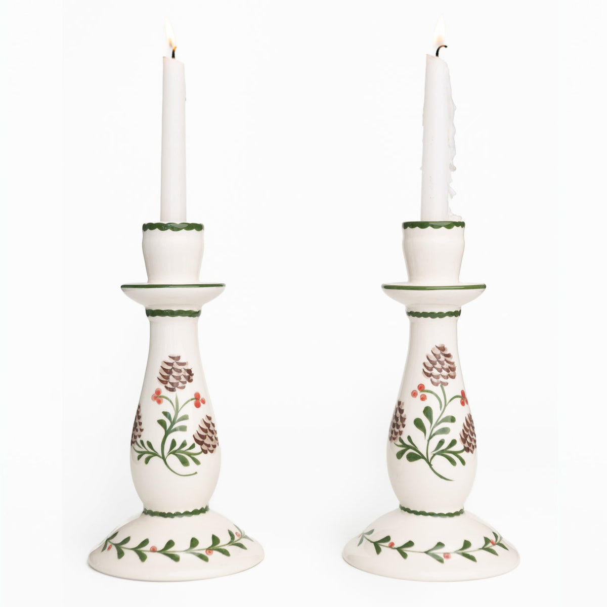 Candlestick - Holly & Pinecones