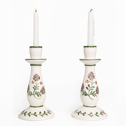 Candlestick - Holly & Pinecones