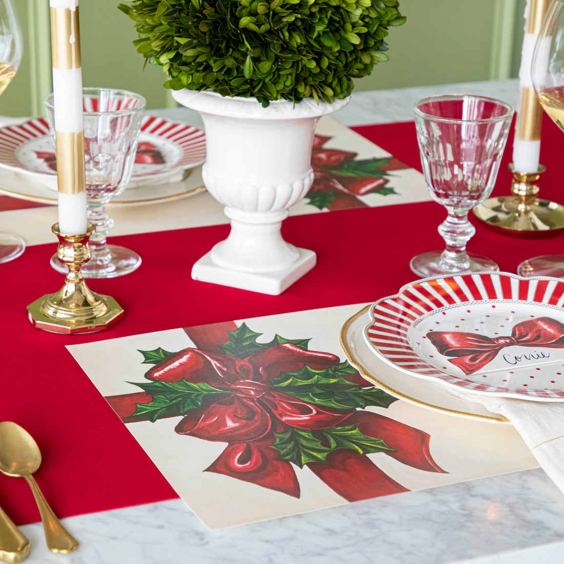 30" x12' Paper Table Runner - Red Flocked Runner