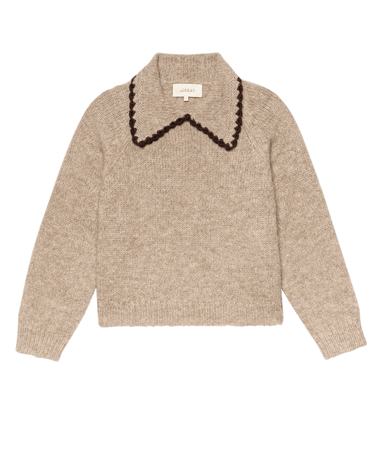 The Crochet Collar Pullover - Oat with Brown