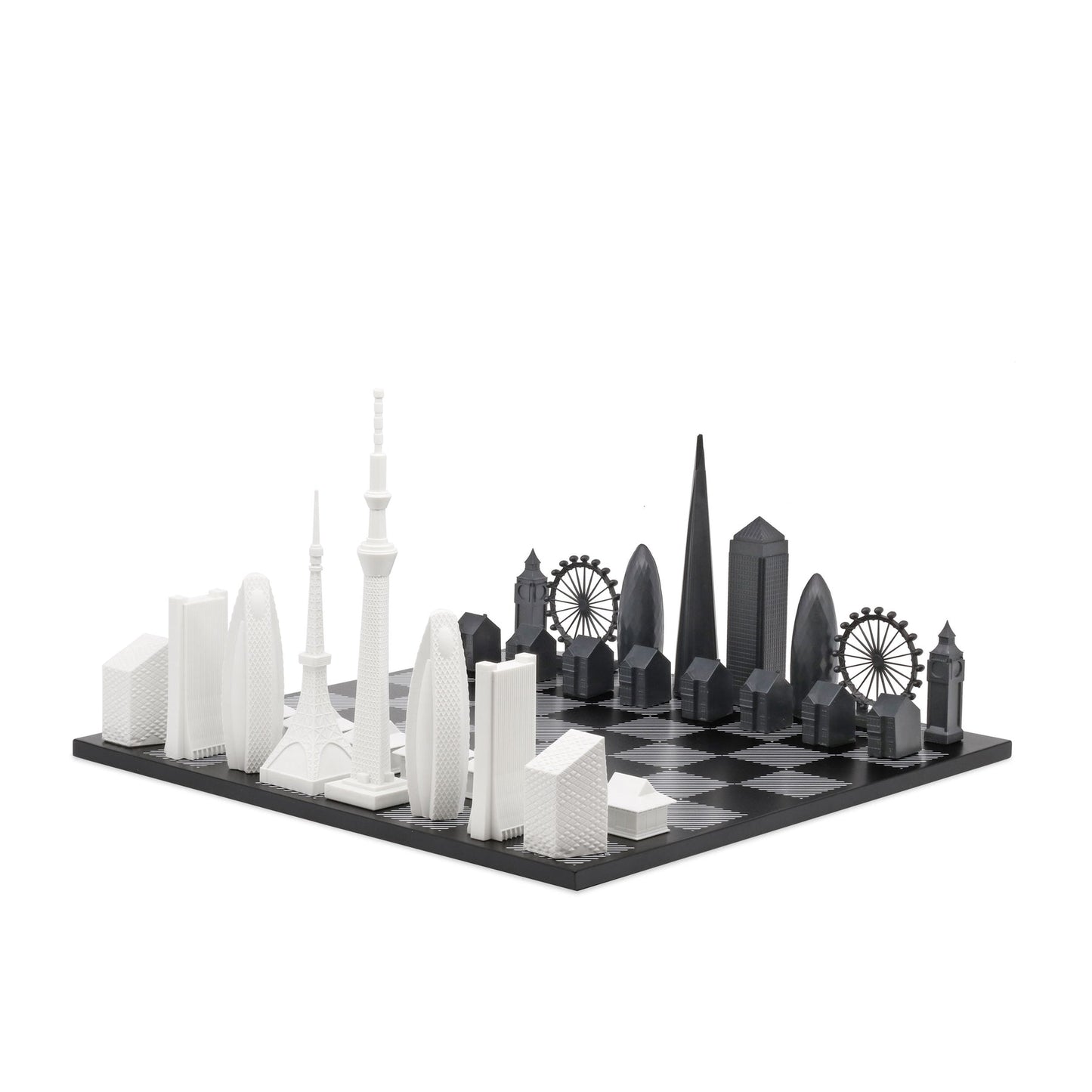 Special Edition Chess Set London vs New York on Black/White Hatch Board