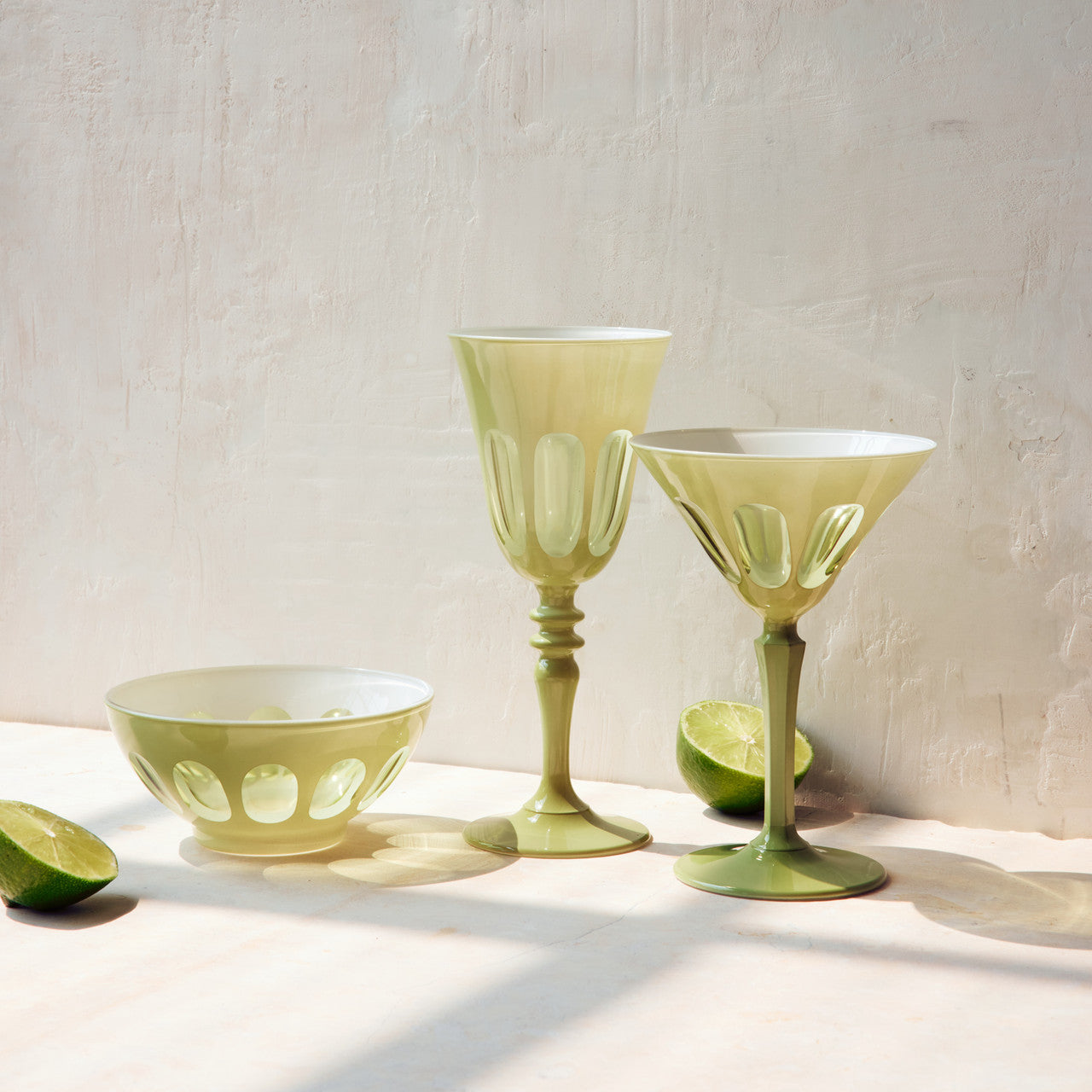 Set of 2 Rialto Wine Glasses- Color: Pale Sage
