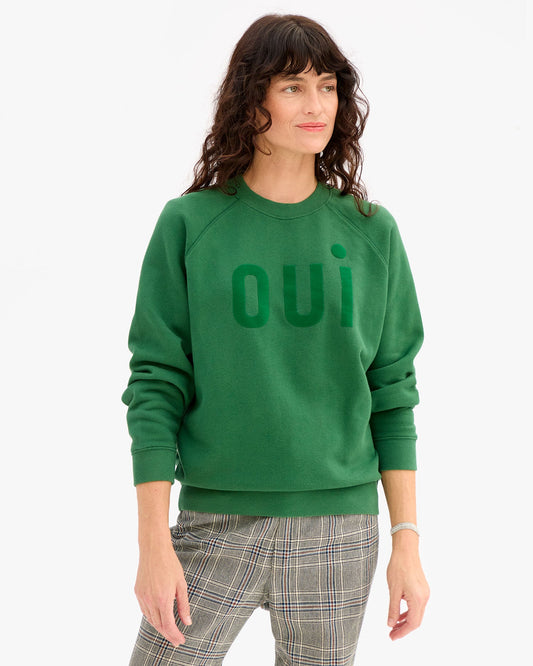 Oversized Sweatshirt - Flocked Qui - Evergreen