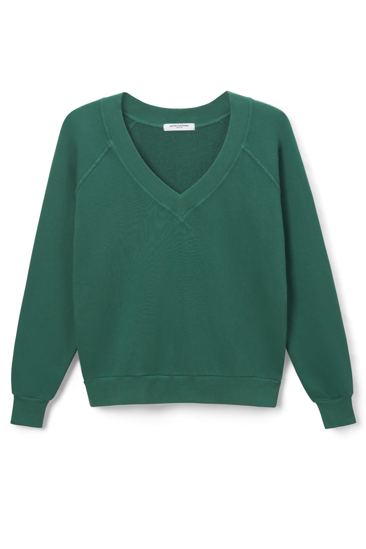 Sinead French Terry V-Neck Sweatshirt Evergreen