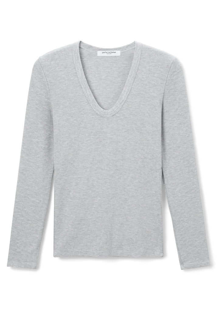 Robyn Ribbed Cotton/Modal U-Neck Long Sleeve T-Shirt - Heather Grey