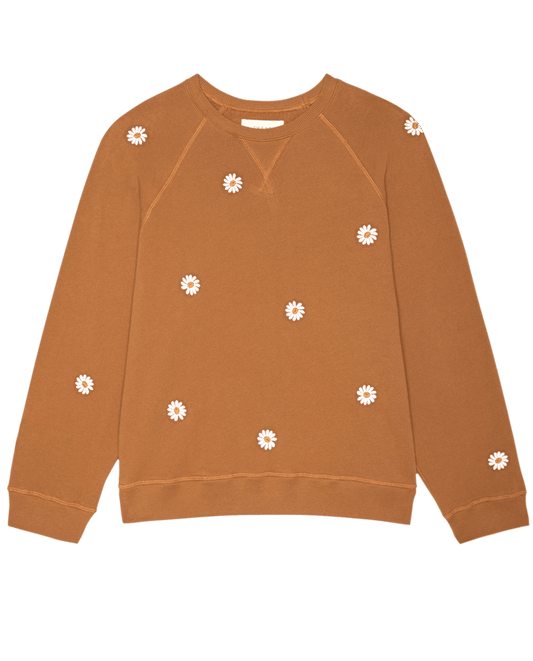 The Slouch Sweatshirt w/Floating Daisy Embroidery - Suntan
