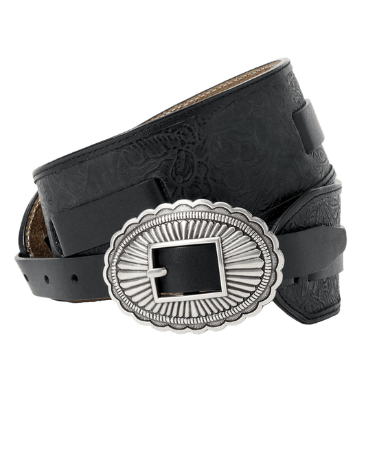The Tooled Waist Belt - Black with Silver