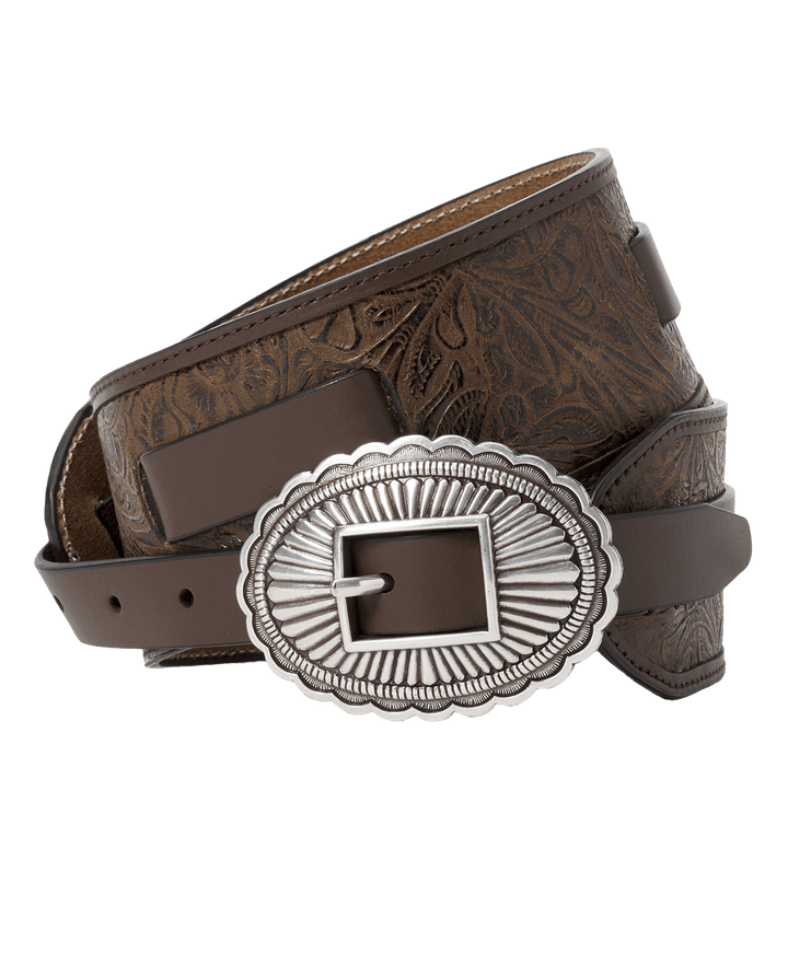 The Tooled Waist Belt - Brown with Silver
