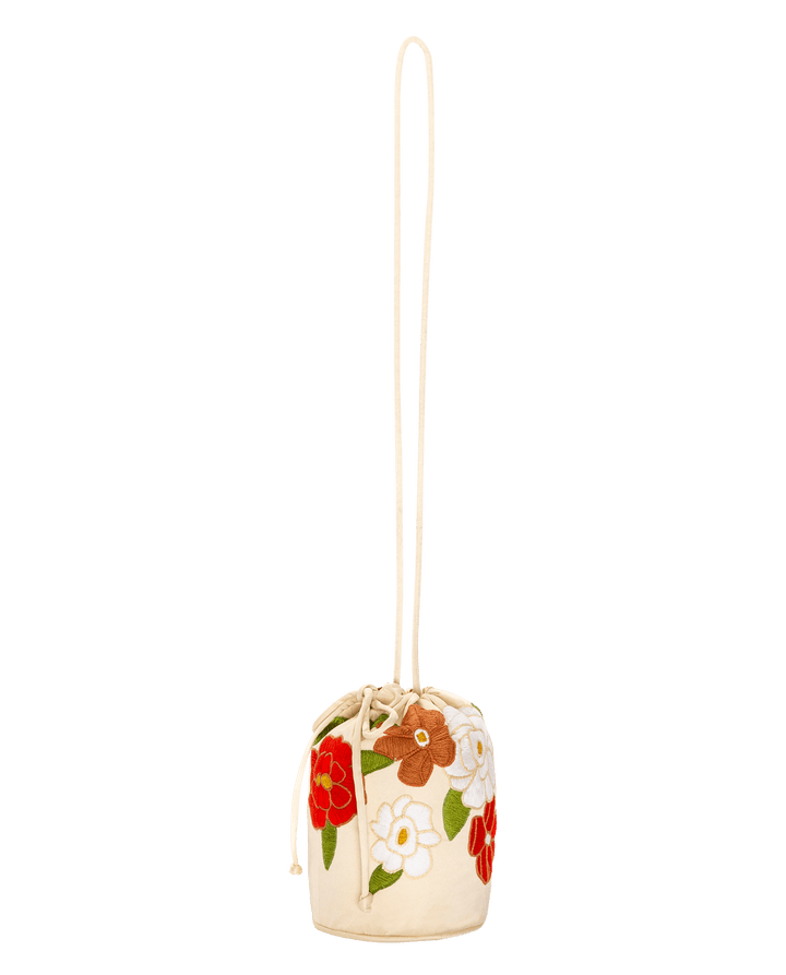 The Embroidered Cinched Bucket Bag - White