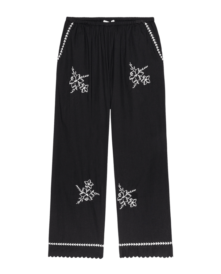 The Weekend Pant with Hanky Embroidery - Black