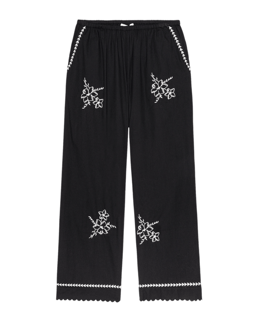 The Weekend Pant with Hanky Embroidery - Black
