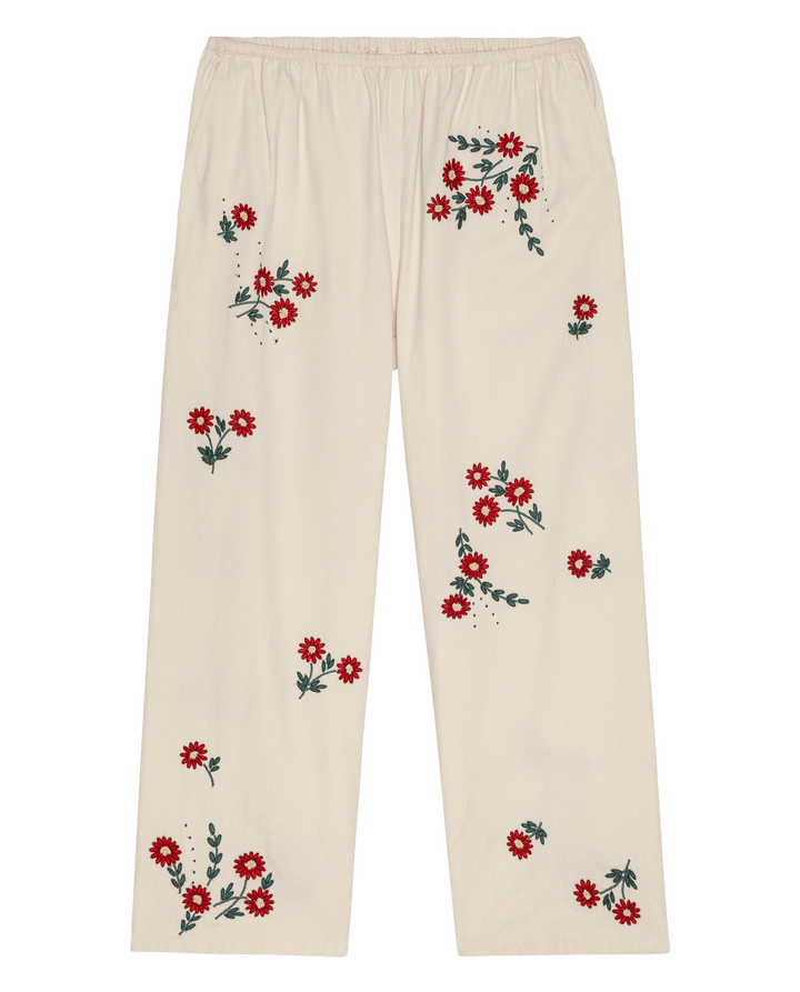 The Easy Pant - Natural With Field Floral Embroidery