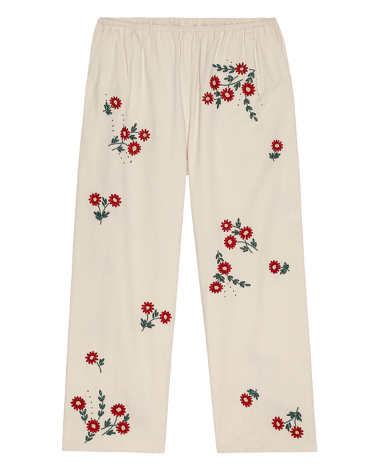 The Easy Pant - Natural With Field Floral Embroidery