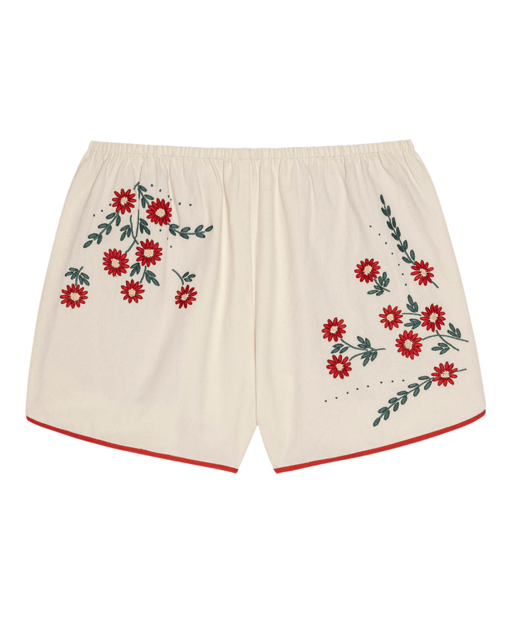 The Dolphin Short - Natural With Field Floral Embroidery