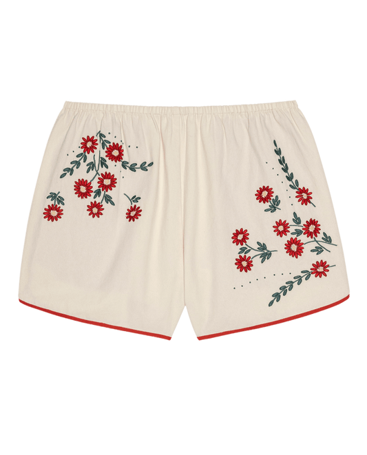 The Dolphin Short - Natural With Field Floral Embroidery