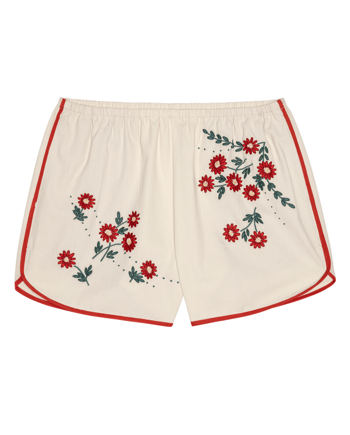 The Dolphin Short - Natural With Field Floral Embroidery